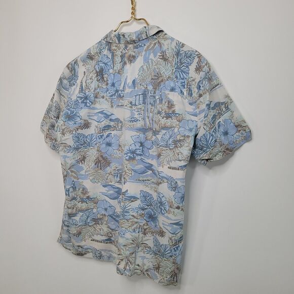 Vintage BLASSPORT Cotton Hawaiian Shirt Size L Camp Cotton Retro Blue Aloha - Picture 2 of 8